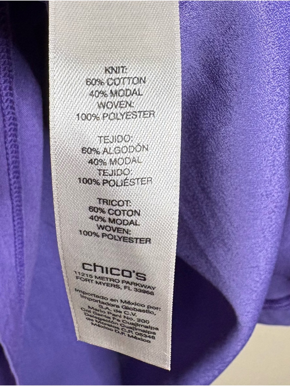 Chico’s Size 1 Purple Mixed Media Hi Low Top Button Sleeve Casual Tunic Classic - Picture 8 of 12